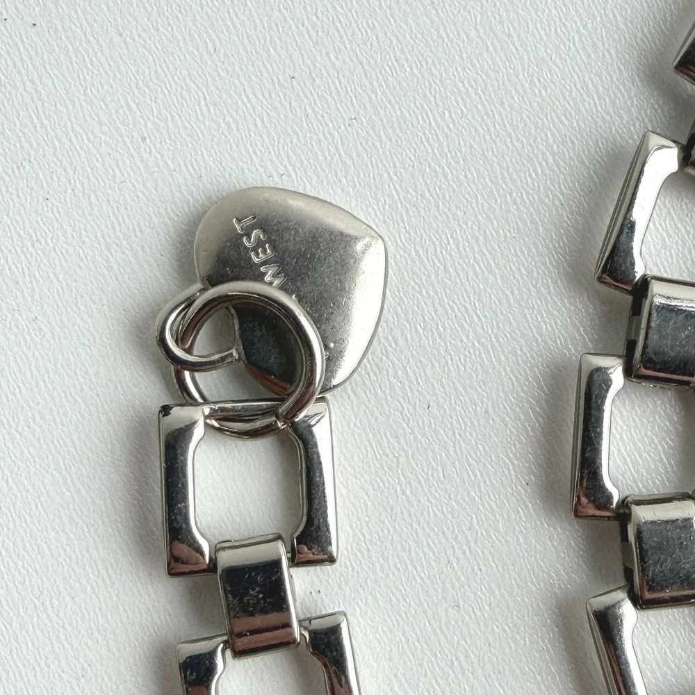 Vintage Nine West Charm Chain Belt Womens One Size Silver Square Link Hearts Y2K
